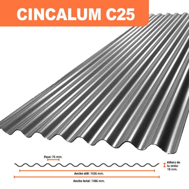 CHAPA CINCALUM ACANALADA ESP.0.50MM (C25) x mt